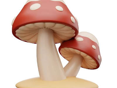 Vibrant Red And White Spotted Mushroom Vegetables In Cute 3D Cartoon Style 3d model