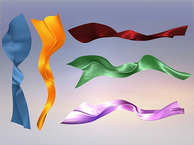 Colorful Gracefully Flowing Ribbons In Various Colors On Light Background 3d model