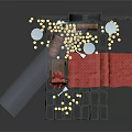 Cartoon Castle Interior Scene With Stone Walls Arched Window Treasure Chest Gold Coins And Carpets
