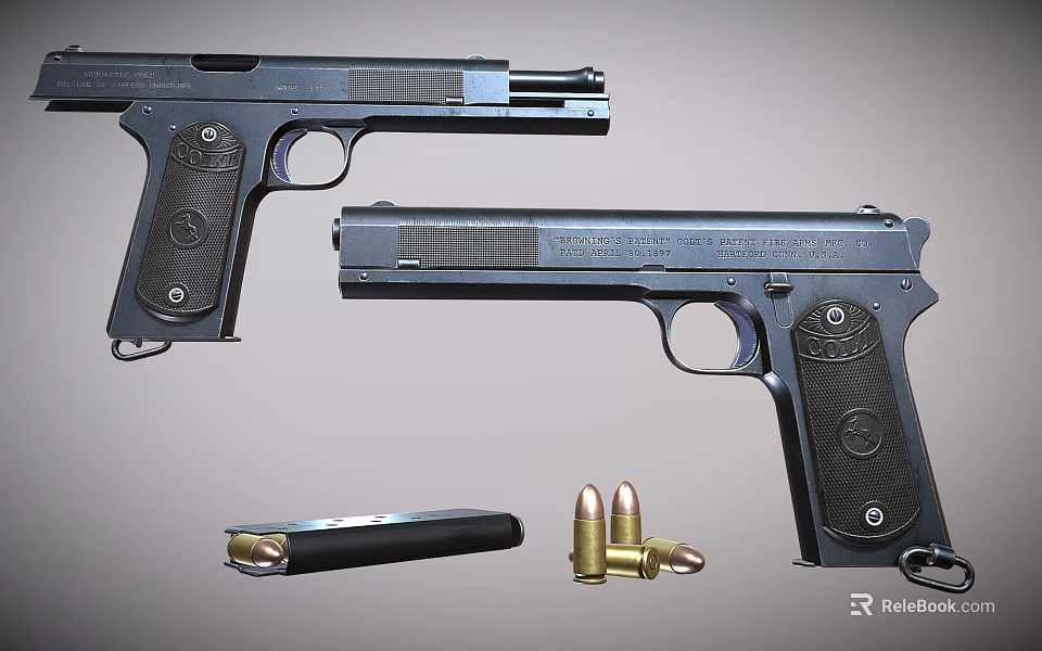 Two Black Semi Automatic Pistols With Magazine And Bullets Set 3d model 