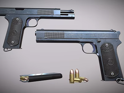 Two Black Semi Automatic Pistols With Magazine And Bullets Set 3d model