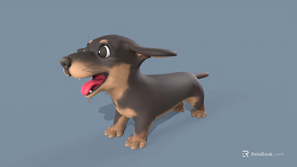 Cute 3D Cartoon Dachshund Model With Black Brown Fur And Playful Expression 3d model 