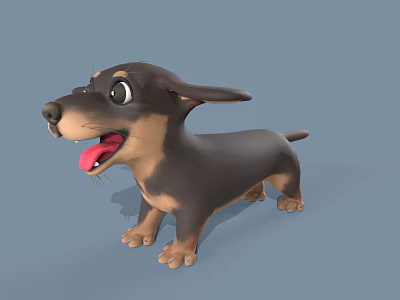 Cute 3D Cartoon Dachshund Model With Black Brown Fur And Playful Expression 3d model