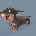 Cute 3D Cartoon Dachshund Model With Black Brown Fur And Playful Expression