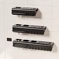 Black Wall Mounted Kitchen Utensil Organizers with Multiple Hooks and Grooves on Light Tiled Wall