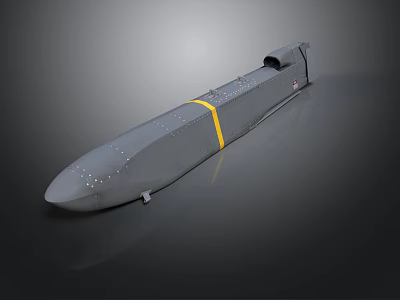 Military Tactical Missile Featuring Gray Body Yellow Stripe Aerodynamic Structure And Surface Details 3d model