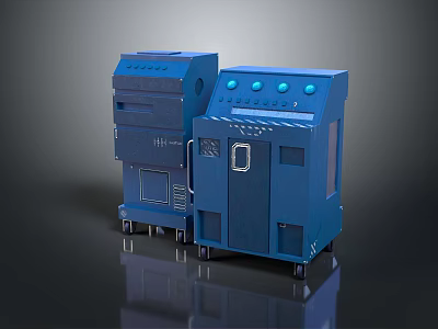 Blue Industrial Equipment Units With Control Panels And Mobile Wheels 3d model