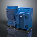 Blue Industrial Equipment Units With Control Panels And Mobile Wheels