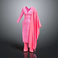 Pink Long Dress With White Polka Dots And Matching Pink Shawl