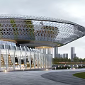 Modern Library Building With Unique Architectural Design Glass Facade And Reflective Water