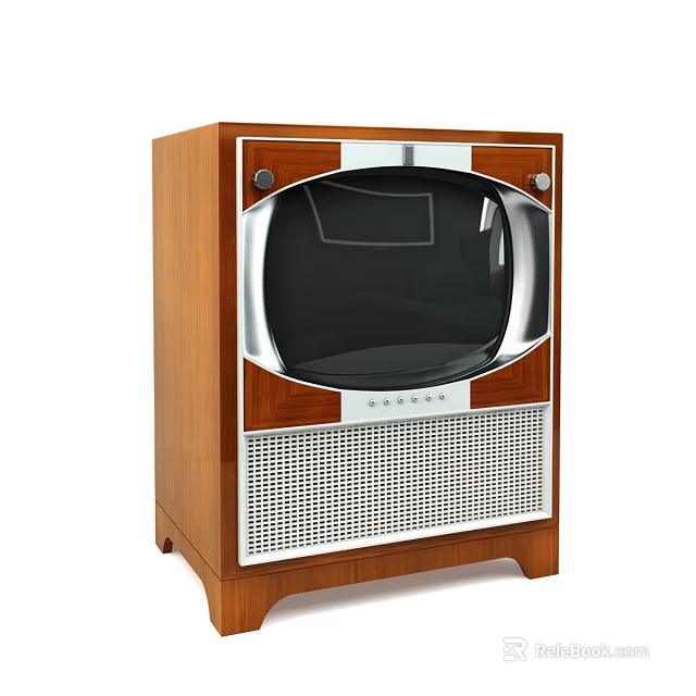 Vintage TV Shaped Decorative Ornament Set With Wooden Frame And Silver Accents 3d model 