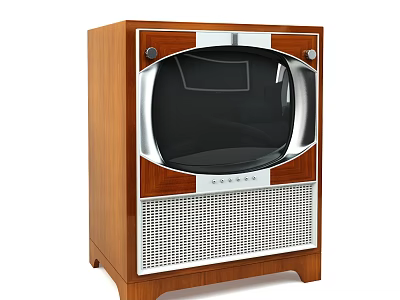 Vintage TV Shaped Decorative Ornament Set With Wooden Frame And Silver Accents 3d model