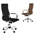 Leather Office Chairs in Black and Brown with Metal Armrests and Swivel Wheels
