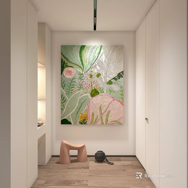 Vibrant Floral Landscape Painting In Minimalist Hallway 3d model 