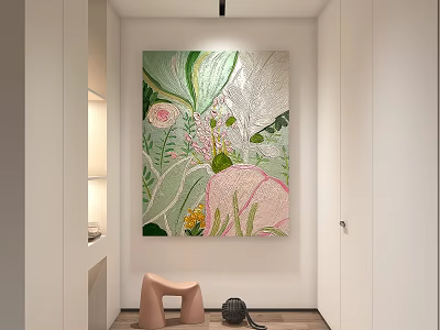 Vibrant Floral Landscape Painting In Minimalist Hallway 3d model