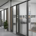 Bright Modern Office Layout With Glass Partitions Built In Blinds And Neat Green Potted Plants