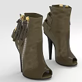 Brown Peep Toe Ankle Boots with Stiletto Heels Zipper Details and Tassel Accents