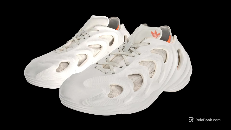 White Adidas Originals Sneakers With Mesh Cutouts Lace Up Design And Orange Accents 3d model 