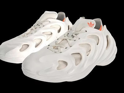 White Adidas Originals Sneakers With Mesh Cutouts Lace Up Design And Orange Accents 3d model