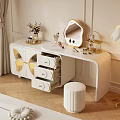 Elegant Modern White Dressing Table Bedroom Interior With Gold Accents Drawers And Makeup Items