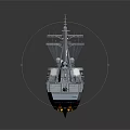 Modern Military Warship With Gray Hull Red Bottom Deck And Radar Antenna System