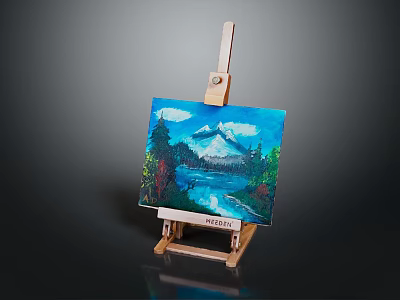Modern Smart TV Displaying Vibrant Mountain River Landscape Oil Painting with Trees 3d model