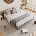 Modern Double Bed With Soft Pillows And Gray Throw Blanket In Cozy Bedroom Interior