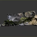 Cartoon Fantasy Landscape Scene With Rock Formations Water Area Green Plants And Floating Structure