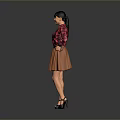 Child Wearing Red Black Plaid Shirt and Brown Skirt Standing with Hands on Hips