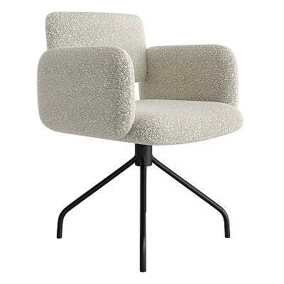 Modern Plush Beige Office Chair With Armrest And Black Metal Base Design 3d model