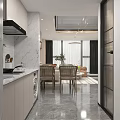 Modern Apartment Open Living Dining Kitchen Layout With Sofa Coffee Table And Decorative Painting