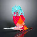Unique 3D Artistic Weapon Featuring Red Orange Flame And Blue Decorative Elements