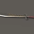 Scimitar Weapon Featuring Silver Blade Golden Patterns Brown Leather Handle And Metal Decorations 3d model