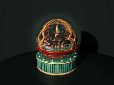 Intricate Snow Globe Featuring Tower Decoration Green Red Base On Black Table 3d model