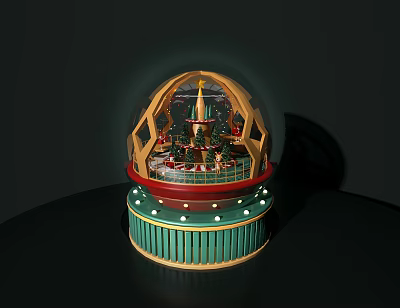 Intricate Snow Globe Featuring Tower Decoration Green Red Base On Black Table 3d model