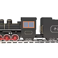 Classic Old-fashioned Black Steam Train with Red Wheels on Railway Track
