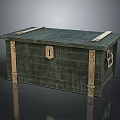 Green Wooden Chest Furniture With Brass Metal Straps Lock And Handle