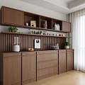 Modern Walnut Wood Sideboard With Open Display Shelves And Ample Storage For Cozy Dining Spaces