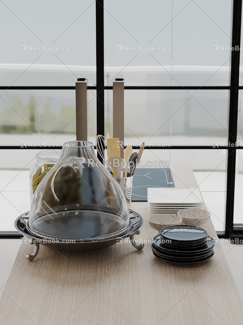 Modern Kitchen Ornaments Plate Bowl Kitchen Glass Cover 3d model