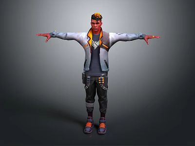 3D Character Model With Orange Hair Stylish Jacket Black Pants And Open Arms 3d model