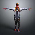 3D Character Model With Orange Hair Stylish Jacket Black Pants And Open Arms