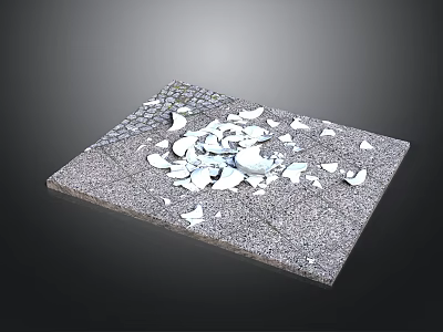 Gray Textured Ground Surface With Scattered White Broken Glass And Ceramic Pieces 3d model