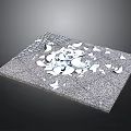 Gray Textured Ground Surface With Scattered White Broken Glass And Ceramic Pieces