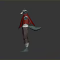 Horned Teal Skin Game and Movie Character With Red Cape White Shirt and Brown Pants