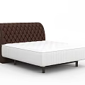 Double Bed With Brown Tufted Headboard And White Mattress On Metal Legs