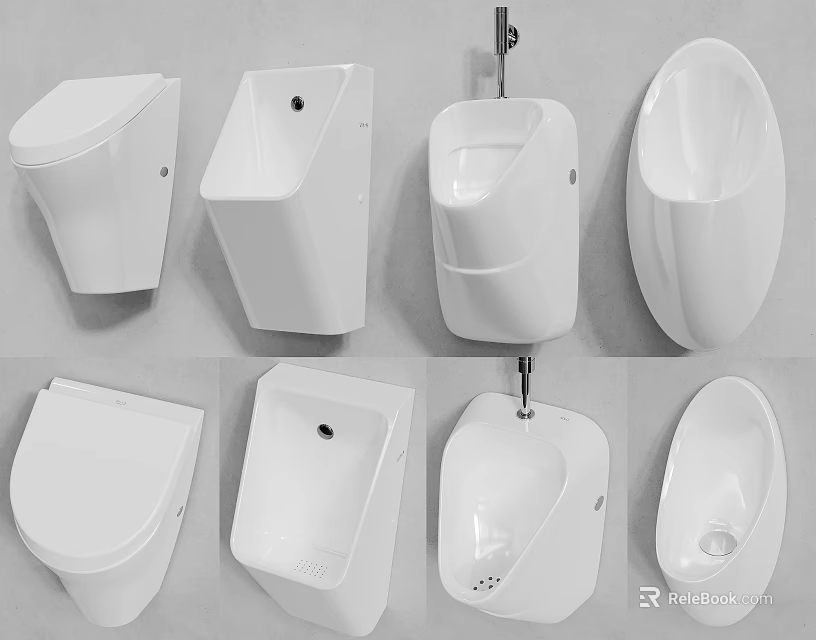 White Urinal Various Modern Design Styles Wall Mounted Bathroom Fixtures 3d model
