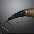 Decorative Horn With Black Body Gold Ornamental Carvings And Leather Strap