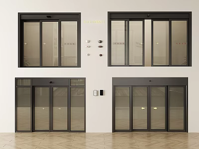 Modern Sliding Glass Doors With Black Frames For Interior Home Design Options 3d model