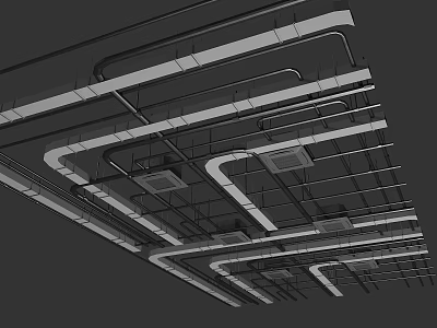 Public Facility Ceiling Pipe System With Metal Frames And Pipeline Layout 3d model