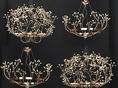 Branch Shaped Modern Chandeliers With Golden Frame And Small Light Bulbs 3d model